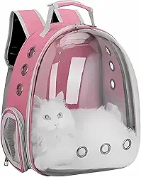 Mochila Astronauta Transparente Visão Panorâmica para Cães e Gatos | Transporte Pet Portátil com Máxima Ventilação e Segurança (Rosa)