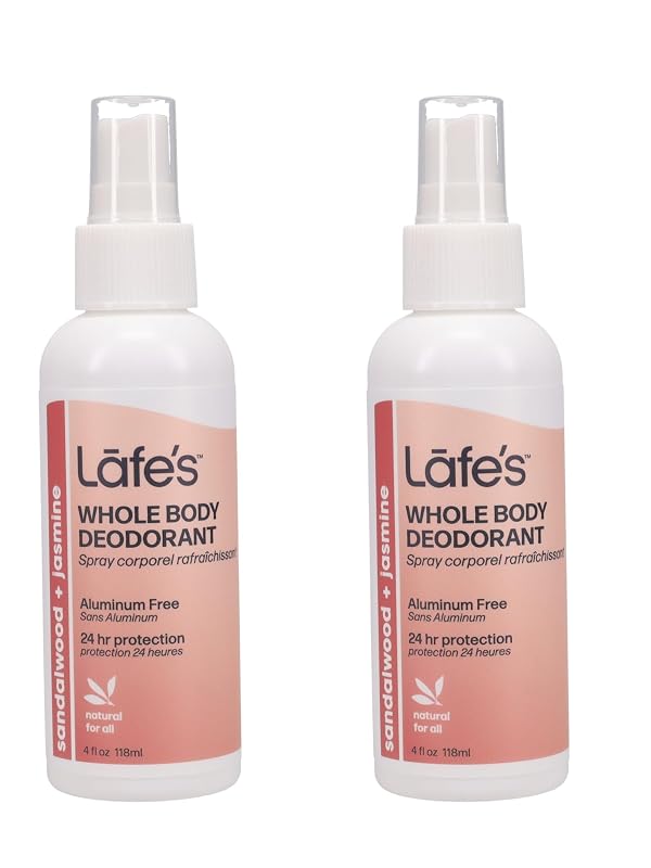 Desodorante em spray não aerossol Lafe's Sandalwood & Jasmine, 120 mL, pacote com 2