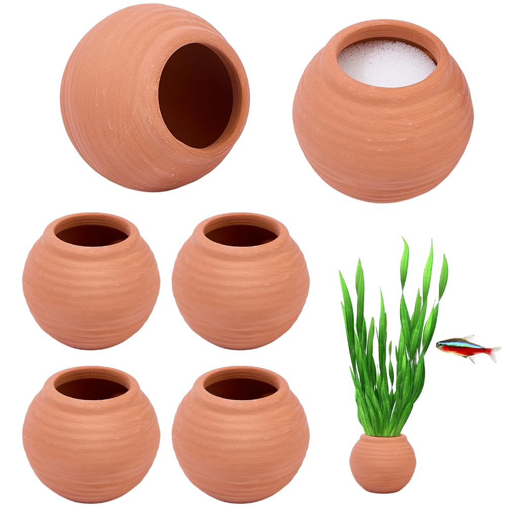 SUPERFINDINGS 6Pcs Aquatic Plants Fixed Ring Float-Resistant Porcelain Aquarium Plant Rings with 6Pcs Hydroponic Sponge Camel Aquarium Landscape Plant Fixing for Secure Aquatic Plant Placement