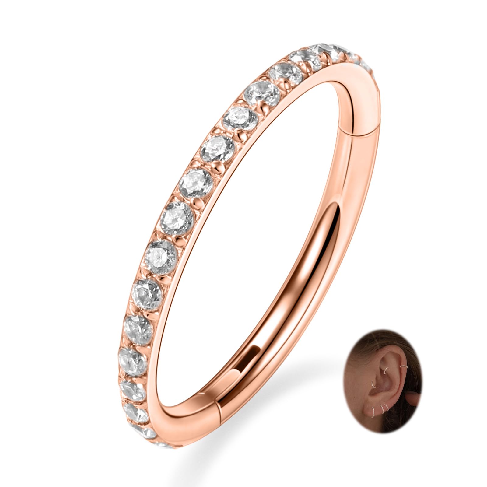 PEAKLINK Nose Ring 316L Surgical Steel Helix Cartilage Conch Earring with Gem Septum Clicker Daith Rook Tragus Lip Belly Ear Lobe Piercing Jewelry