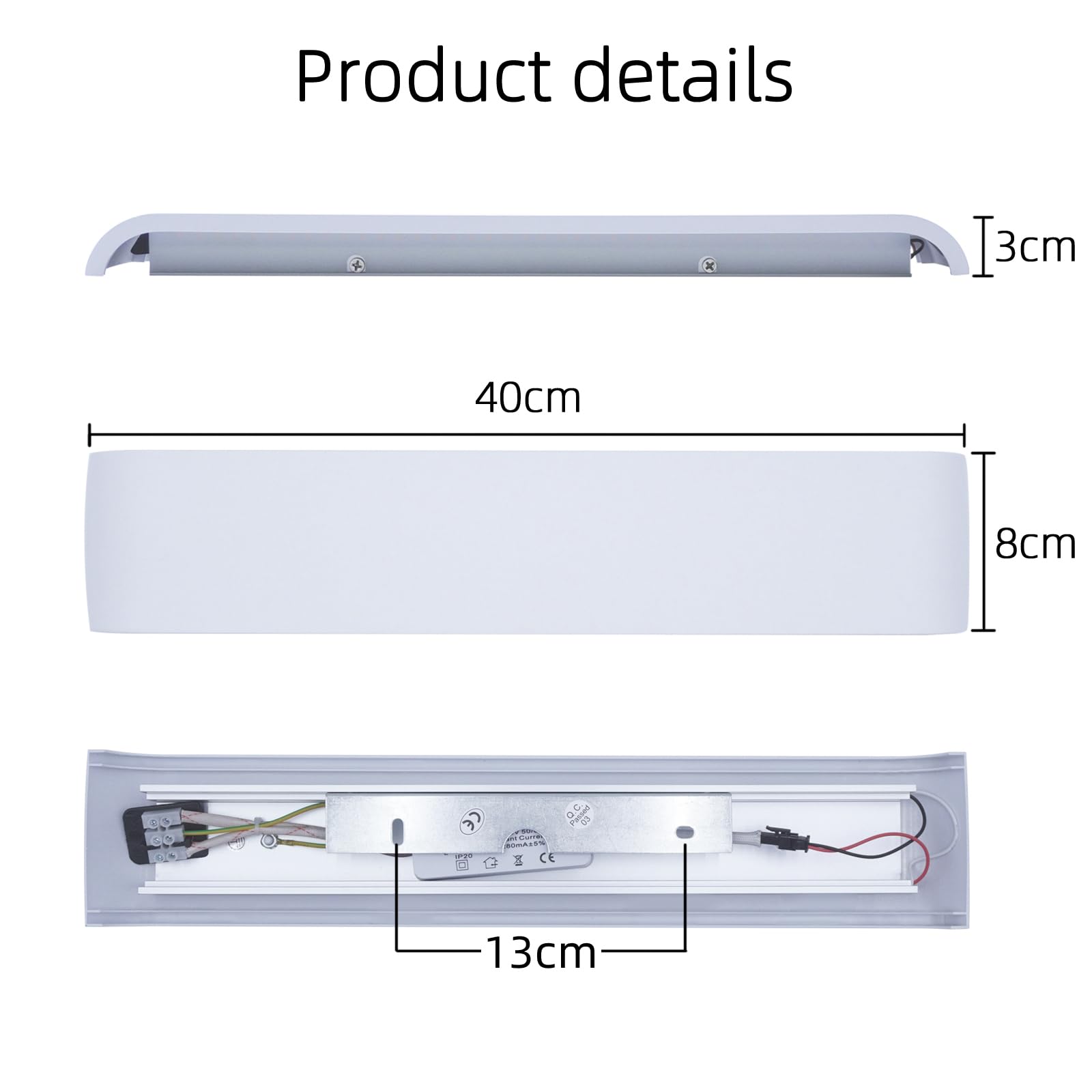 KICAAO 2 Pezzi Lampada Interno LED moderne Applique da Parete Illuminazione Luce Alluminio 40cm 16W per Casa Soggiorno Camera da Letto Scale, 3000K Bianco Caldo