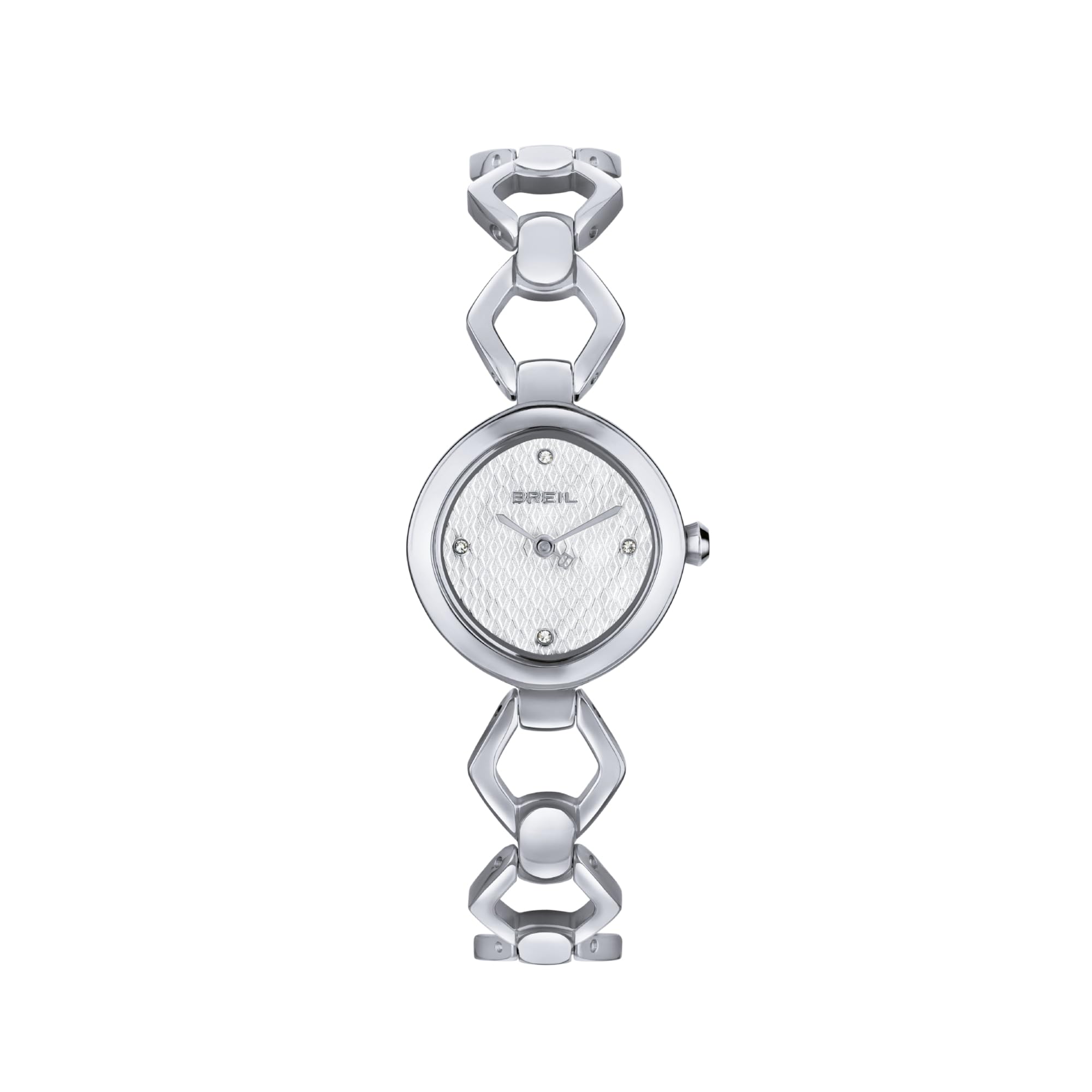 Breil, Collezione Flake, Orologio Donna con Maglie Romboidali in Acciaio, Quadrante Bianco con Lucenti Cristalli, Pratica Chiusura a Gioielleria Regolabile 13.5-19 cm, Idee Regalo Donna, Silver-Bianco