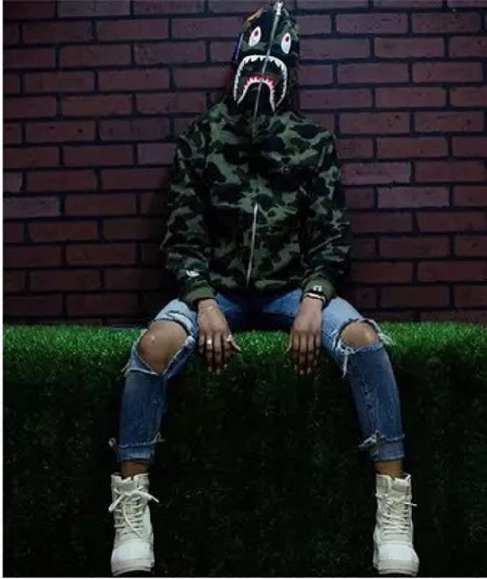 Hombres Shark Hoodie Hooded Sudaderas con Capucha con Cremallera Sudadera de Manga Larga con Estampado de Tiburón Shark Head Zipper Camuflaje Chaquetas Sweatshirt Hip Hop Tops S-5XL