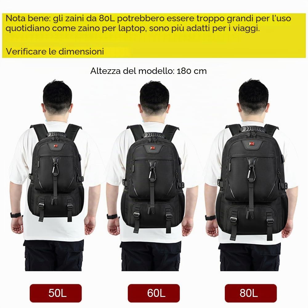 Grande Zaino da Viaggio, Zaini per PC Portatili Per Tarvel, Borsa da Viaggio, Zaino Uomo con Scomparto per Scarpe,Nero