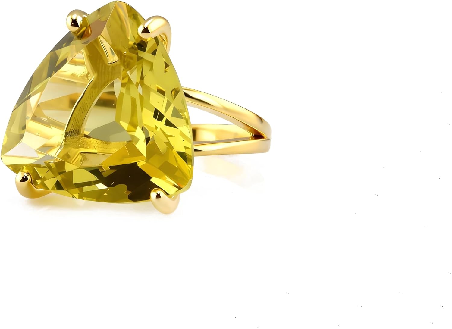 Lemon Quartz Trillion Cocktail Ring - Statement Rose Gold Rings - Fashion Handmade Engagement, Wedding, Everyday for Her - Custom Size and Finish