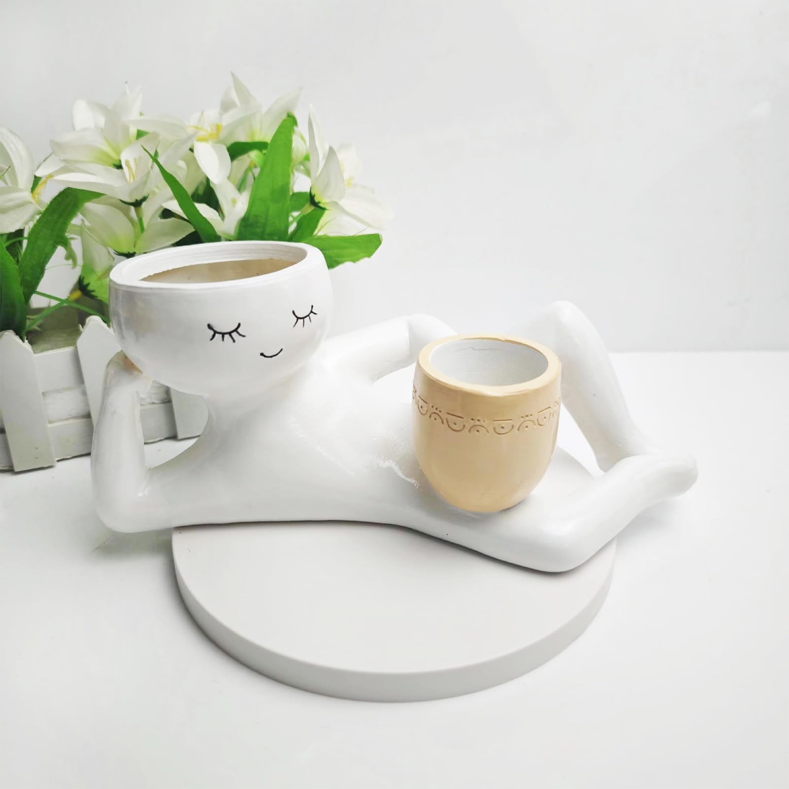 Piccolo Vaso da Fiori Pigro, Vaso da Fiori a Forma Umana, Ornamenti in Resina Sdraiati, Fioriere per Piante Grasse con Testa di Cactus, Vaso da Fiori con Piccolo Personaggio Carino per Piante