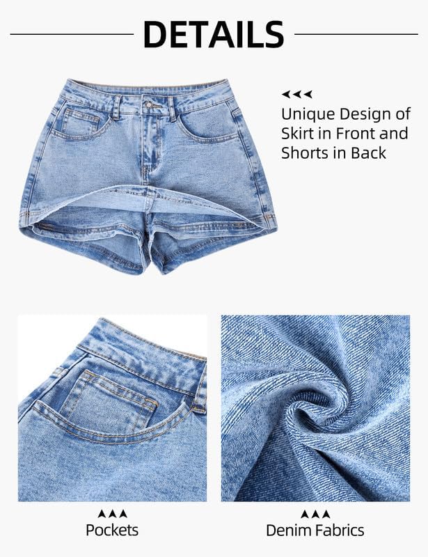 Denim Skort Women High Waist Mini Jean Skirt for Women Stretch Casual Mini Jean Skort - Image 4