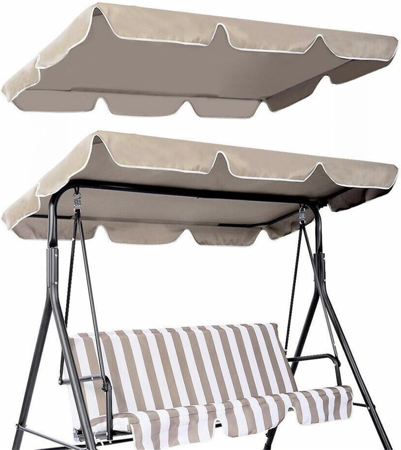 Swing Canopy Cover Replacement 78x50in for 3 Seater Outdoor Swing Chair 600D Oxford Fabric Waterproof Top with Tie Straps (Beige)