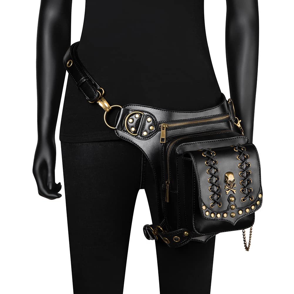 Dajingkj Sac à bandoulière Steampunk avec crâne, sac à jambe de moto, sac de voyage gothique, sac à hanche pour femme et homme, Taille unique, Mode