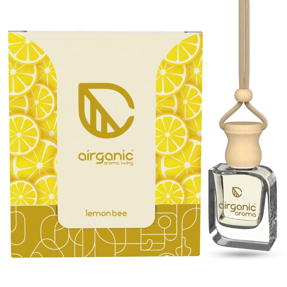 Aroma Swing Premium Car Perfume Hanging Pod |10 ML | Fresh Lemon Bee Fragrance Car Air Freshener |Natural Fragrance Oils in Glass Bottle with Wooden Diffuser Lid |Last upto 60 Days