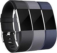 Vista 1 de Correas Maledan de repuesto compatibles con Fitbit Charge 2, paquete de 3, gris pequeño/azul/negro