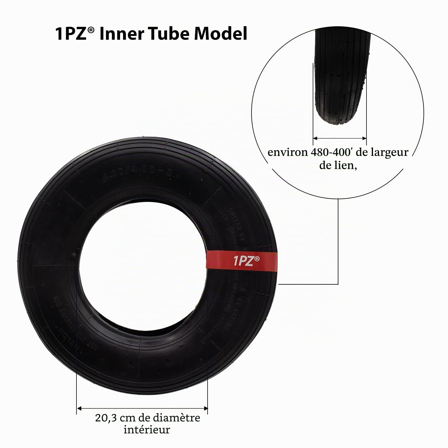 1PZ FT2-48T Pneu et chambre à air universel 4.80 4.00-8 pouces avec tige de valve droite TR13 pour chariots de jardin, brouettes, chariots à gazon, tondeuses à gazon, brouettes 4,80 4,00-8