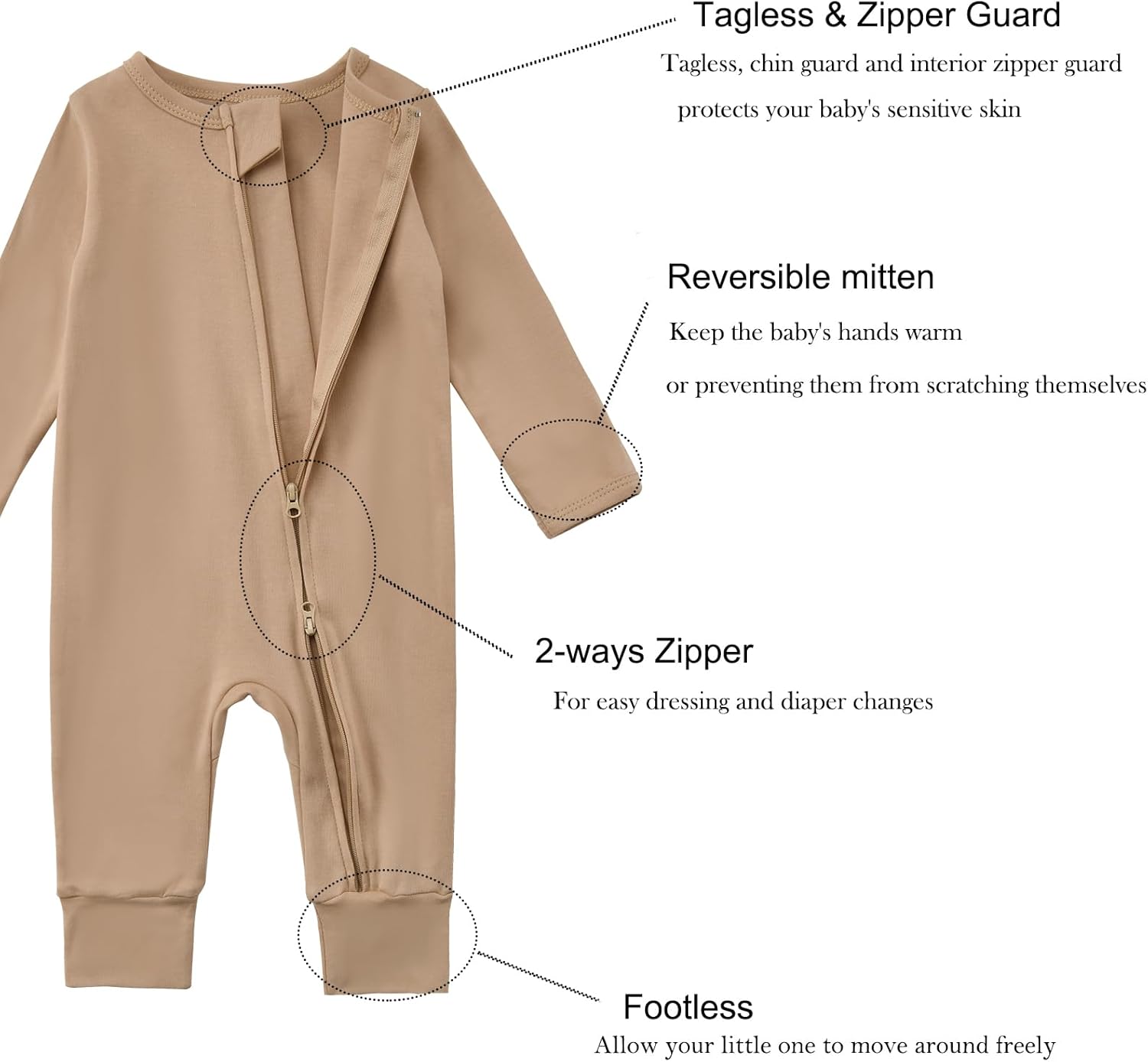 Aablexema 3-Pack Organic Cotton Baby Footless Pajamas with Mitten Cuffs, 2-Way Zipper Infant Romper Outfit - Image 5