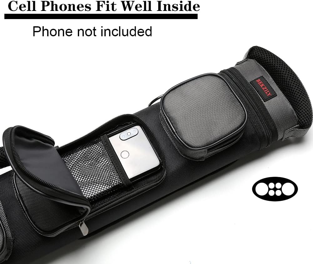 2x4 Pool Cue Case - Hard Shell Billiard Cue Holder with Nylon Exterior,Waterproof Dustproof, Adjustable Shoulder Strap & 3 Accessory Pockets,Fits 2 Butts & 4 Shafts