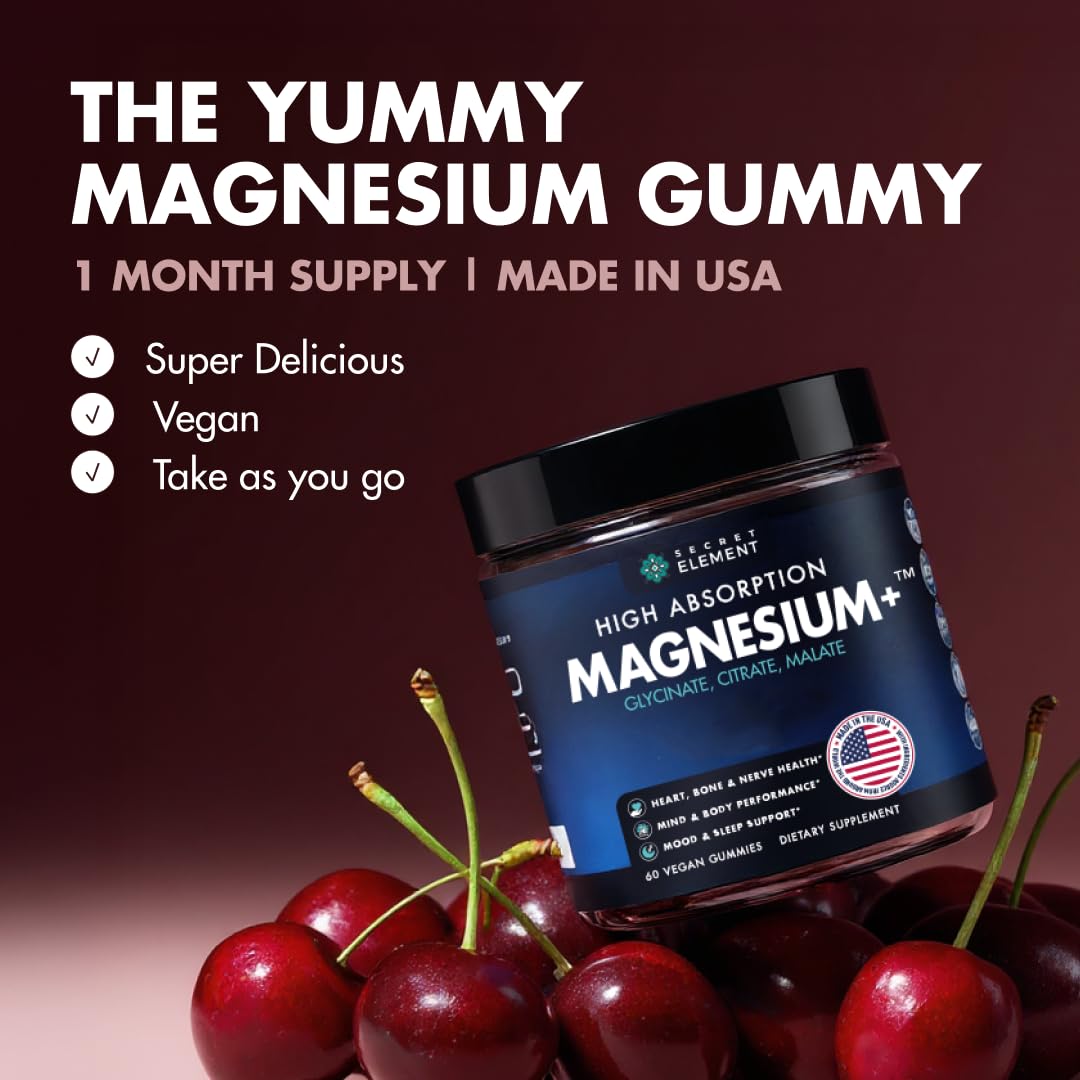 Secret Element Magnesium Glycinate Gummies, Malate, Citrate, Cherry, 60 Ct — Amazon image 2