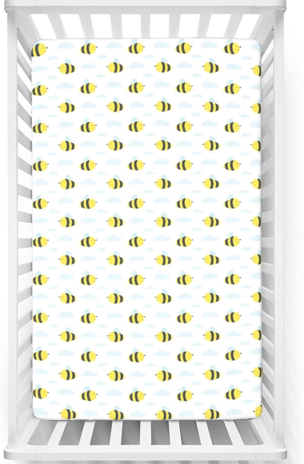 Honey Bee Themed Fitted Mini Crib Sheets,Portable Mini Crib