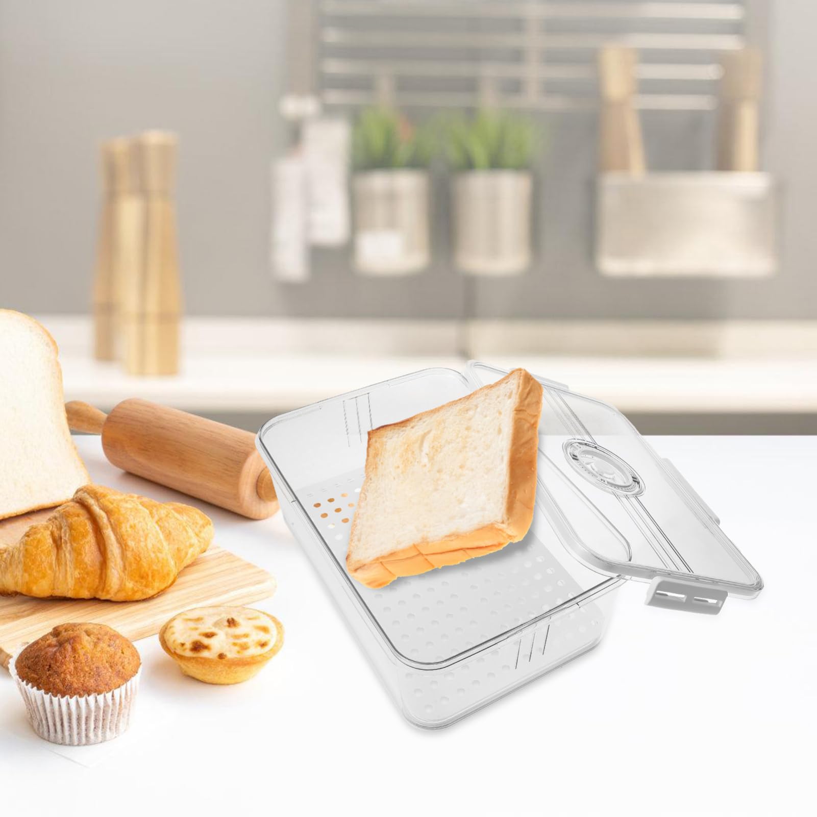 Brotkasten Kunststoff Zeiterfassung für Selbstgebackenes Brot Xxl Luftdicht mit Deckel Frischebox und Küchenarbeitsplatte
