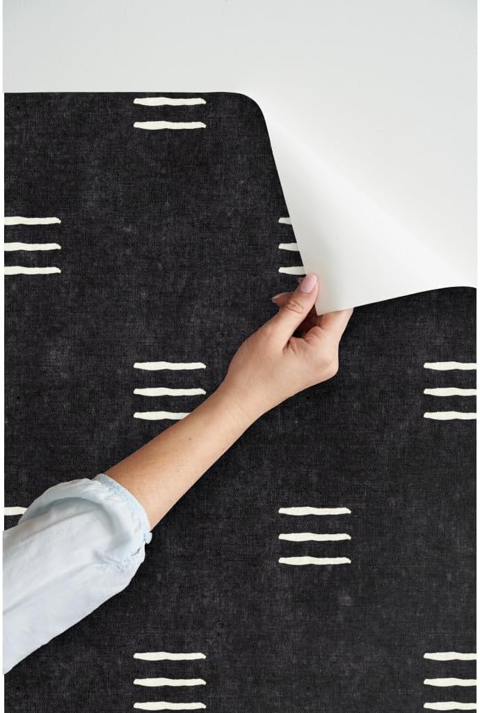Peel & Stick Wallpaper 12ft x 2ft - Mud Cloth Mudcloth Farmhouse Tribal Black White Modern Trendy Bohemian Custom Removable Wallpaper by Spoonflower