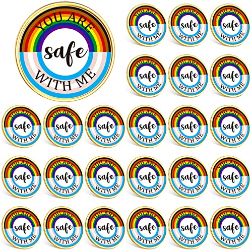 Junkin You Are Safe with Me Enamel Pins Rainbow Lapel Pride Pins Lgbtq Supports Badge Pride Accessories Cute Brooch(24 Pcs)