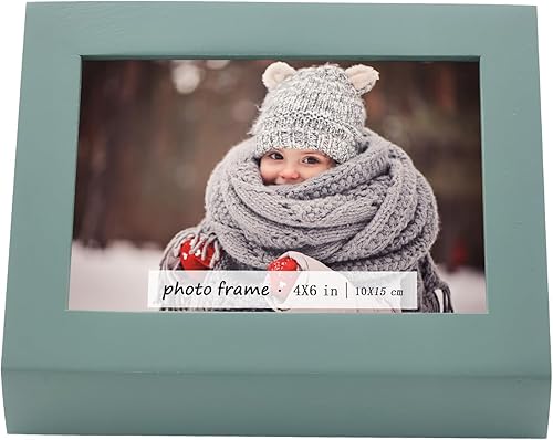 Miniatura 1 de Merciown Marco de fotos de 4 x 6, marco de fotos rústico de madera maciza, marco de fotos clásico vintage de madera verde para mesas, pantalla