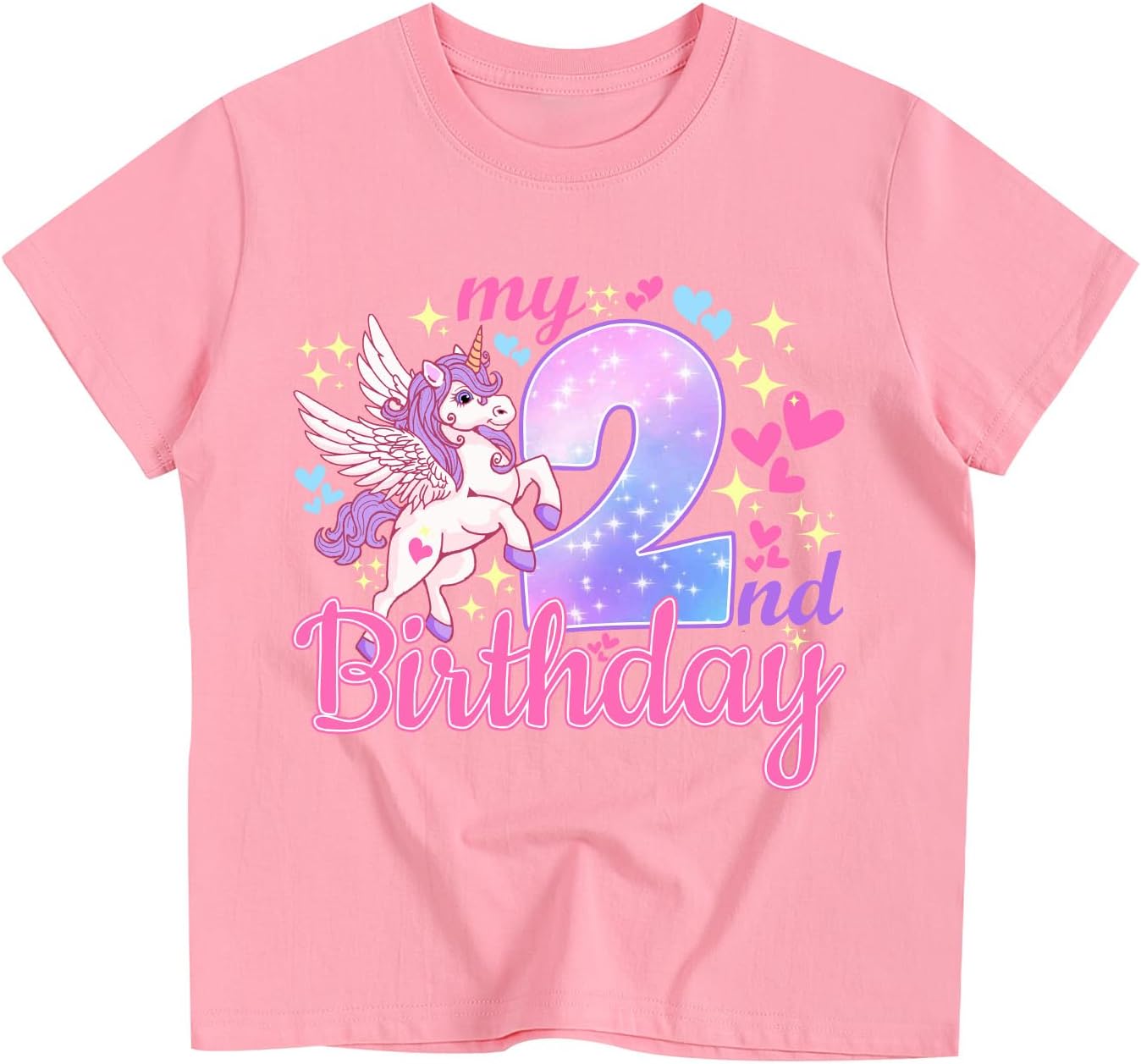 Unicorn Birthday Girl T-Shirt for Ages 2-6 Cotton Short Sleeve Tee Birthday Party Gift