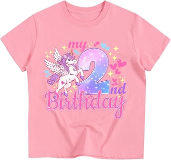 Unicorn Birthday Girl T-Shirt for Ages 2-6 Cotton Short Sleeve Tee Birthday Party Gift