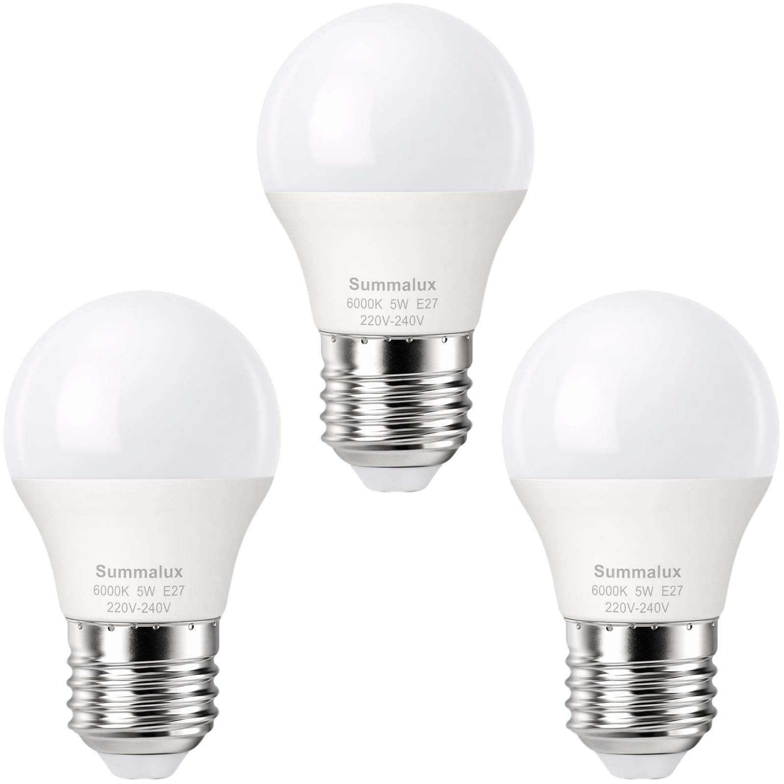 Summalux E27 LED Screw Light Bulb 5W, 40W Equivalent, 470LM Screw Golf Ball Light Bulbs, Cool White 6000K, G45 Energy Saving Bulbs, Non-Dimmable, 3 Pack