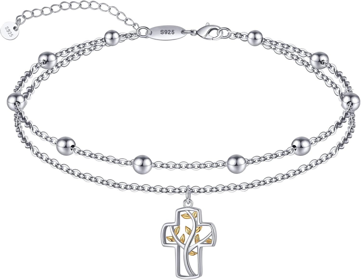 CHIC & ARTSY Women Anklets S925 Sterling Silver Dainty Layered Anklet Bracelet Adjustable Multilayer Beach Ankle Bracelet Summer Jewelry for Women 10-11 Inches