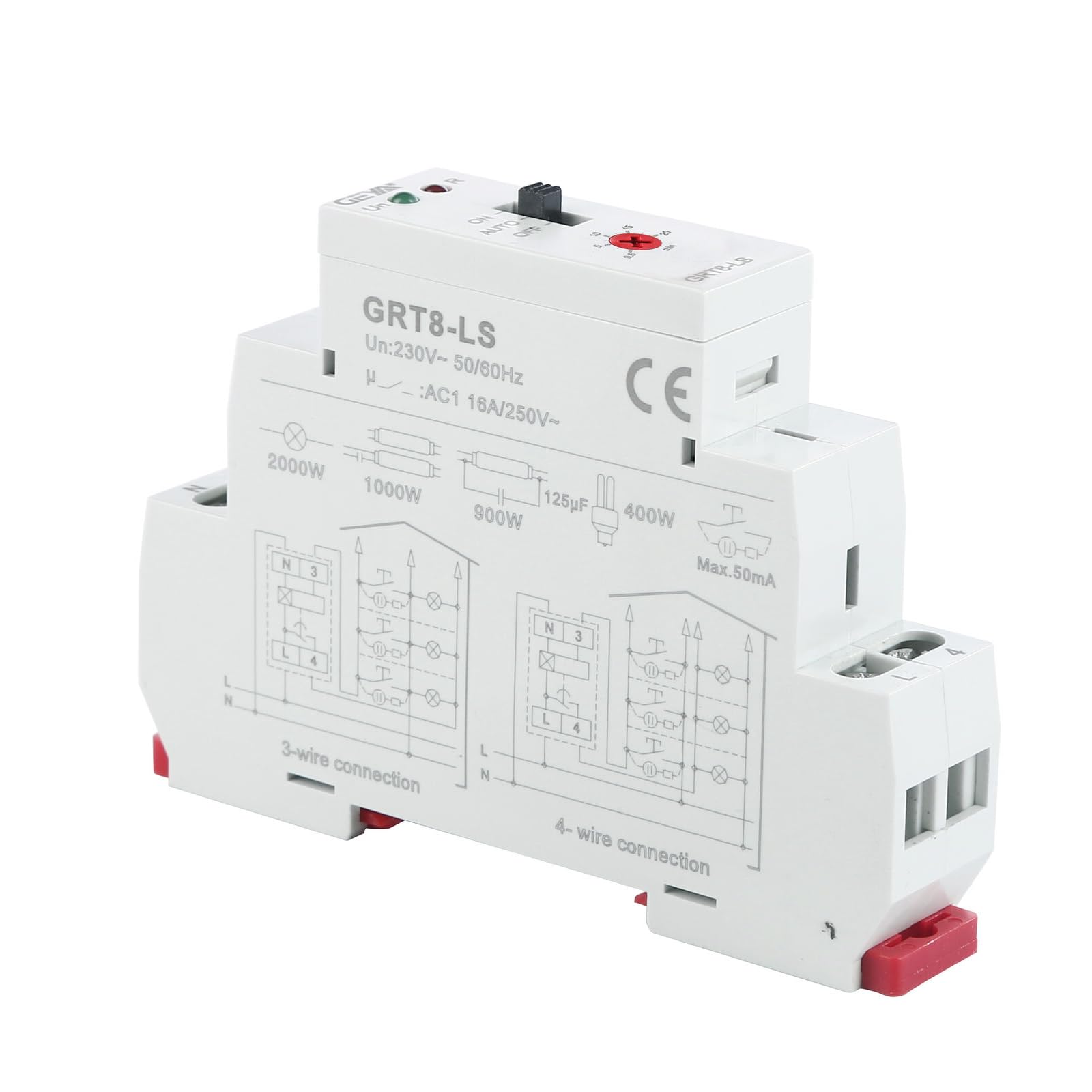 GEYA Staircase Switch Lighting Timer Switch 230VAC 16A Delay off Relay Light Switch 0.5-20mins Din rail (GRT8-LS,AC230V) - Image 2