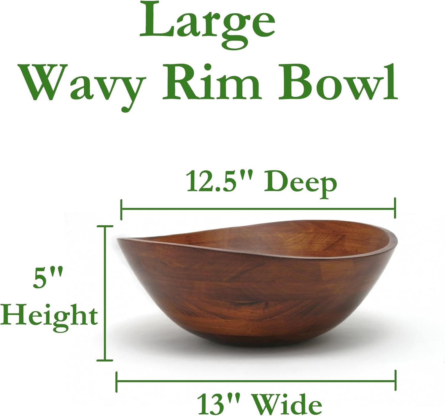 Lipper International 294 Cherry Finished Wavy Rim Serving Bowl for Fruits or Salads, Matte, Large, 13" x 12.5" x 5", Single Bowl - Image 2