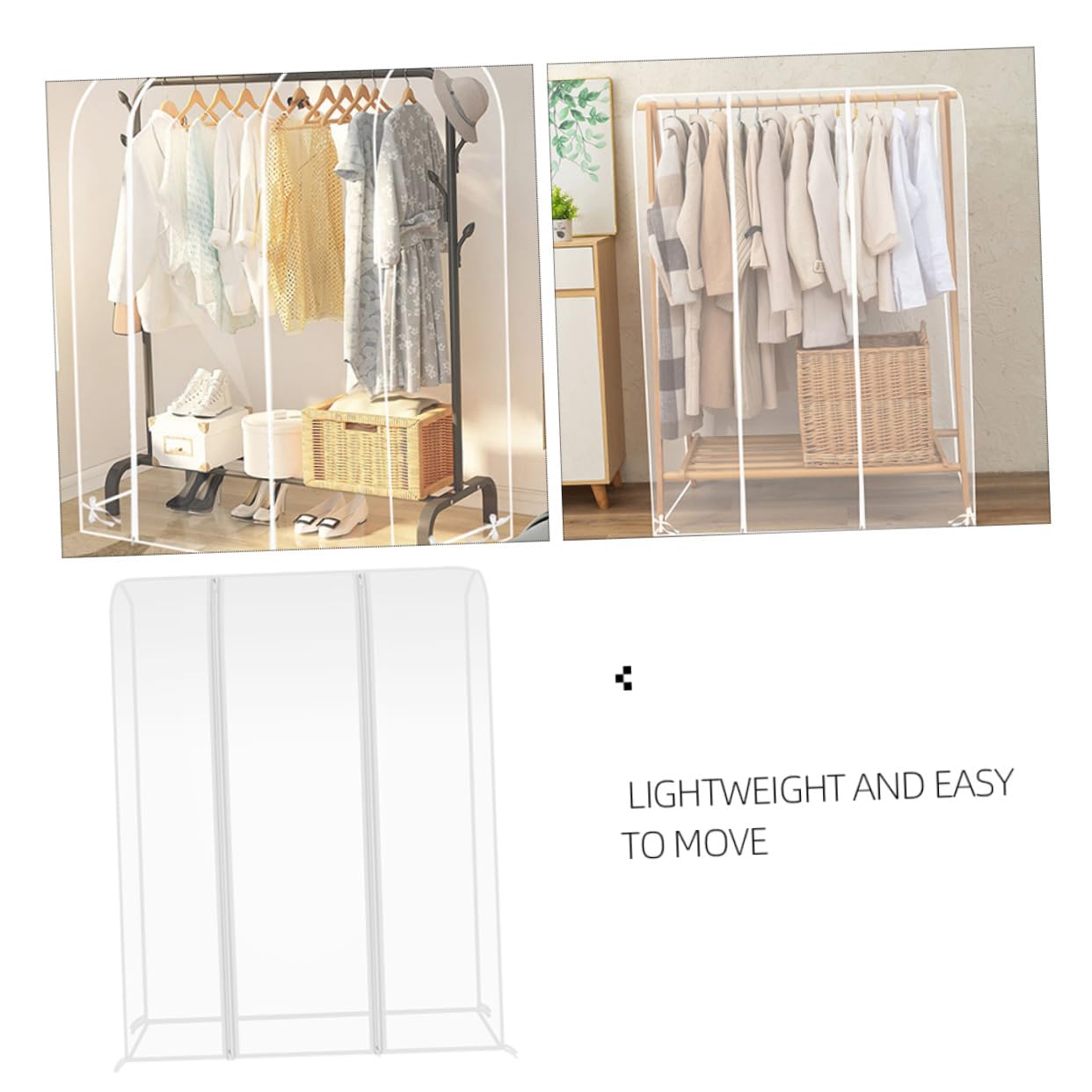 Gatuida Funda para Perchero Capacidad Grande Transparente con Cremallera de Plástico Protector Portátil y Minimalista y Diseño Moderno para Ropa en Casa u Hotel