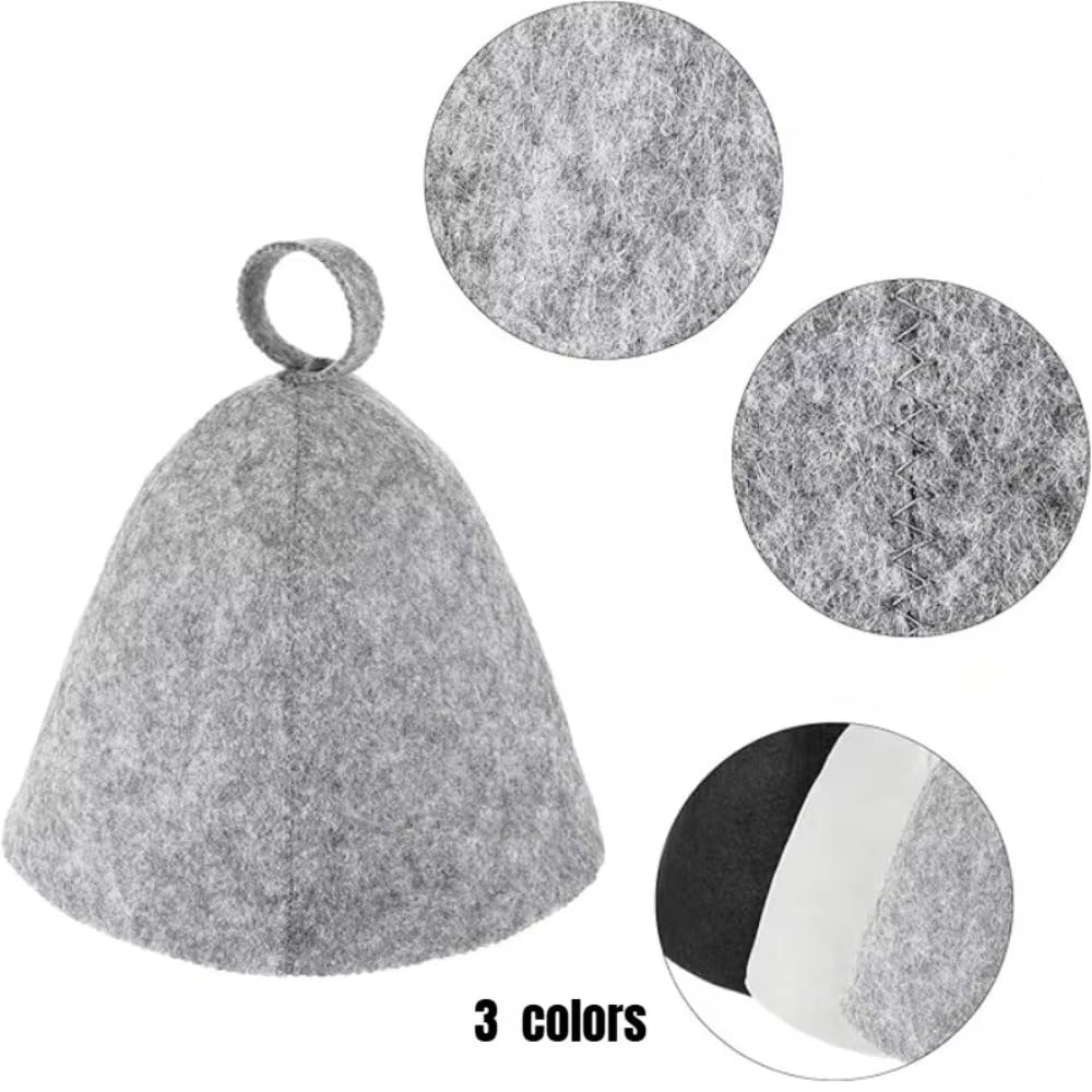 WUZIA 2Pcs Breathable Felt Sauna Cap Adjustable Head Protection Spa Accessories for Men Women, Grey - Image 4