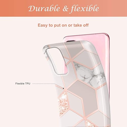 Miniatura 5 de JAHOLAN Galaxy S20 Funda Bling Glitter Sparkle Marble Design Clear Bumper Glossy TPU Soft Rubber Silicone Cover Funda de teléfono para Samsung