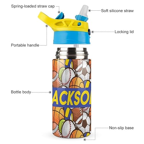 Miniatura 3 de Personalized Kids Water Bottle with Name, Custom Ball Water Bottle with Straw Lid, Customized Gifts for Kids Boys, Insulated Stainless Steel