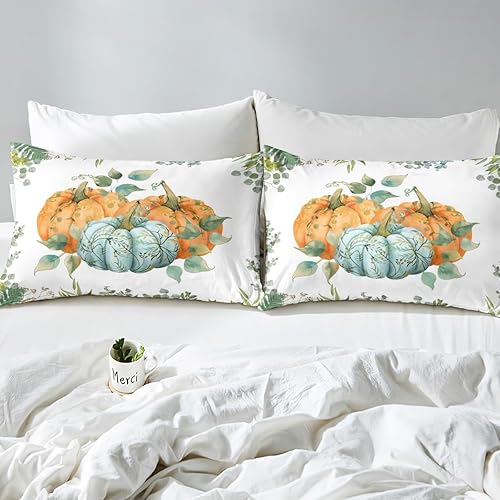 Miniatura 10 de Manfei Juego de funda de edredón de árbol de arce otoñal, tamaño matrimonial, funda de edredón de hojas de girasol de calabaza con 2 fundas de