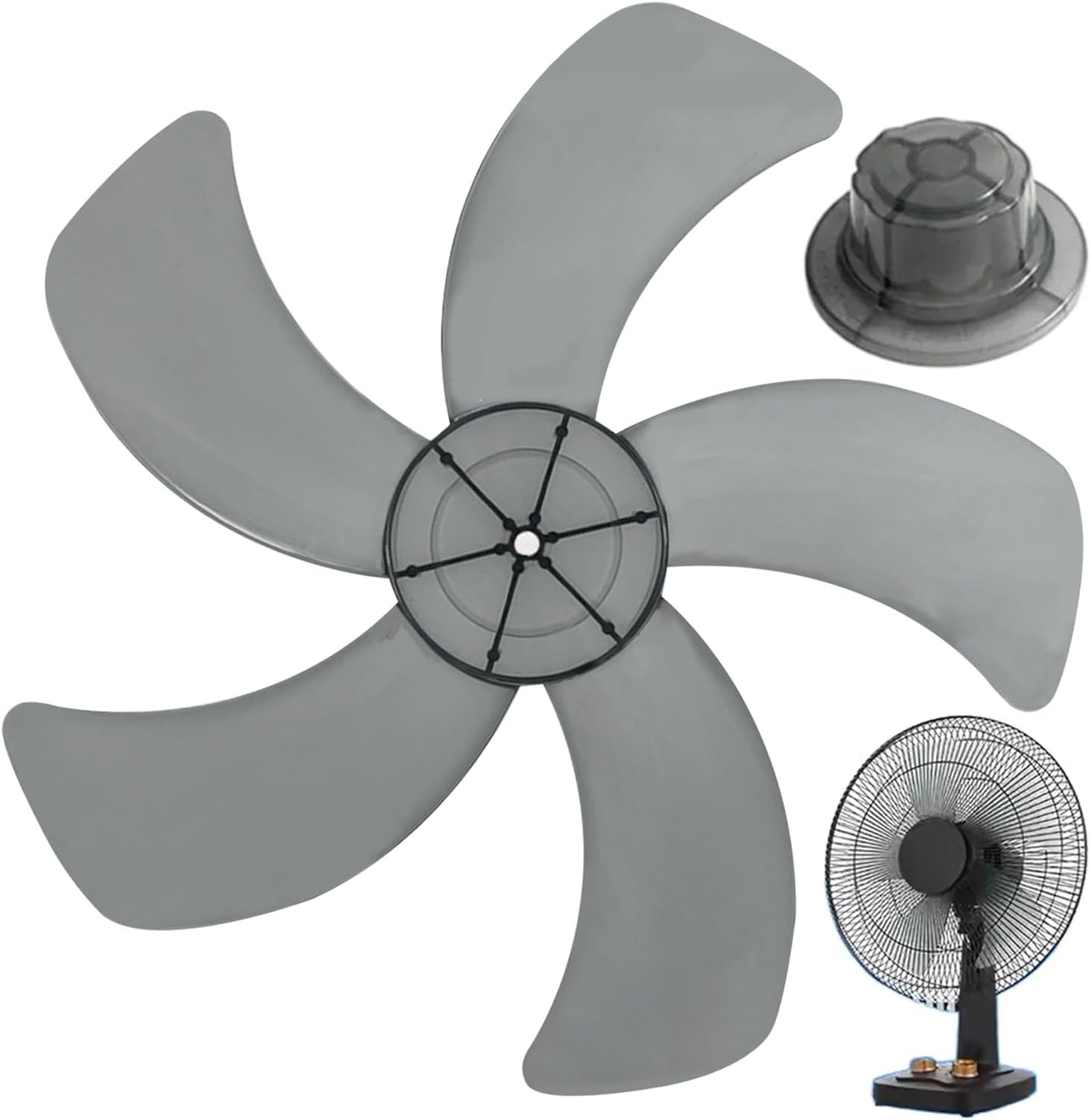 Fan Blade, Fan Blades Replacement 18 Inch Plastic 5 Leaves Blades with Nut Cover Low Noise for Home Office, Replacement