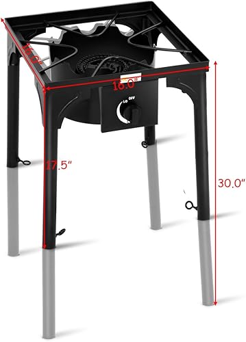 Miniatura 5 de GYMAX Estufa de campamento, estufa de propano de un solo quemador con patas ajustables, salida de 100,000 BTU, regulador de 20 PSI y certificación
