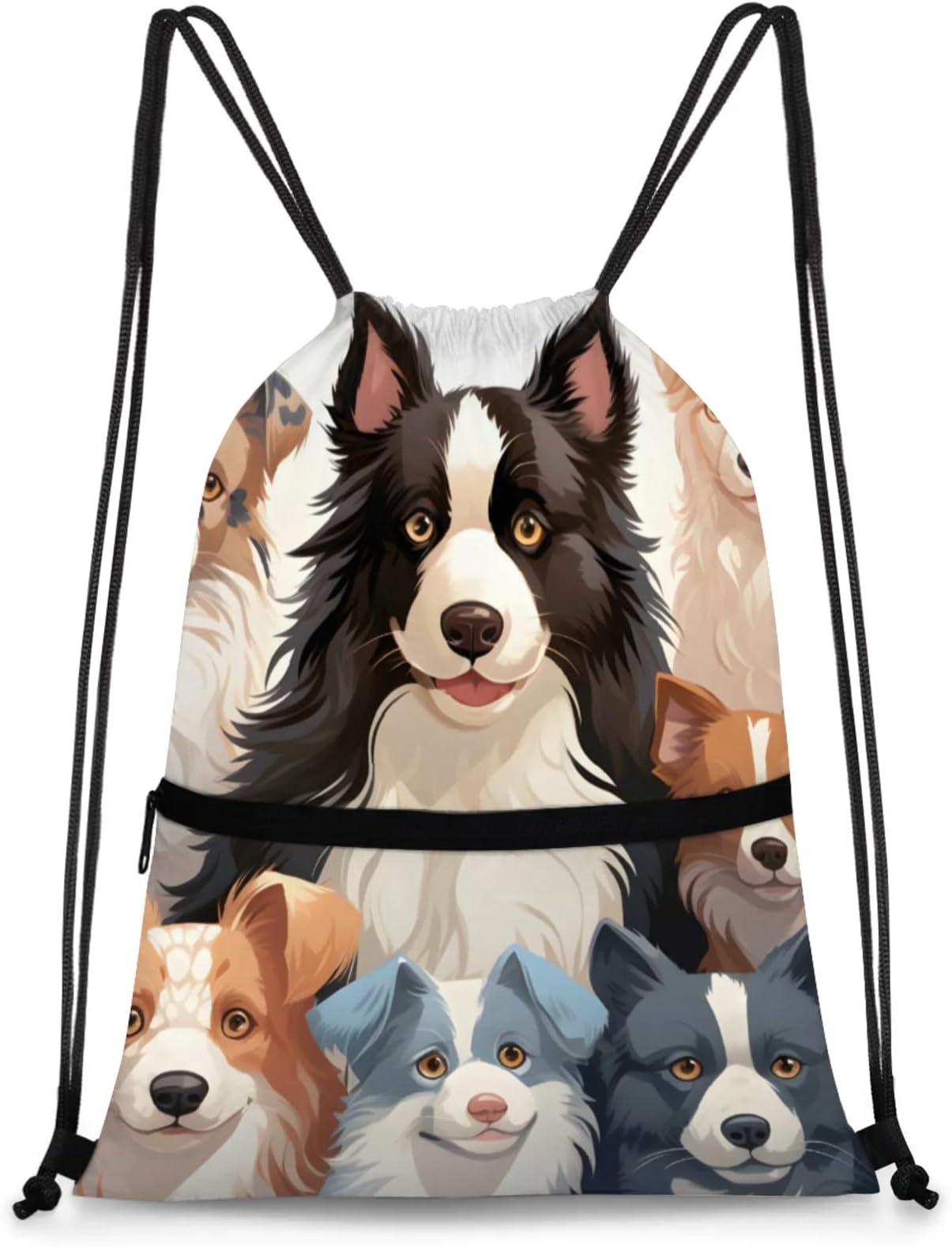 Polyester Drawstring Bag with Zipper Pocket, 18x14 Inch Water-Resistant Gym Sack String Backpack for Sports, Travel
