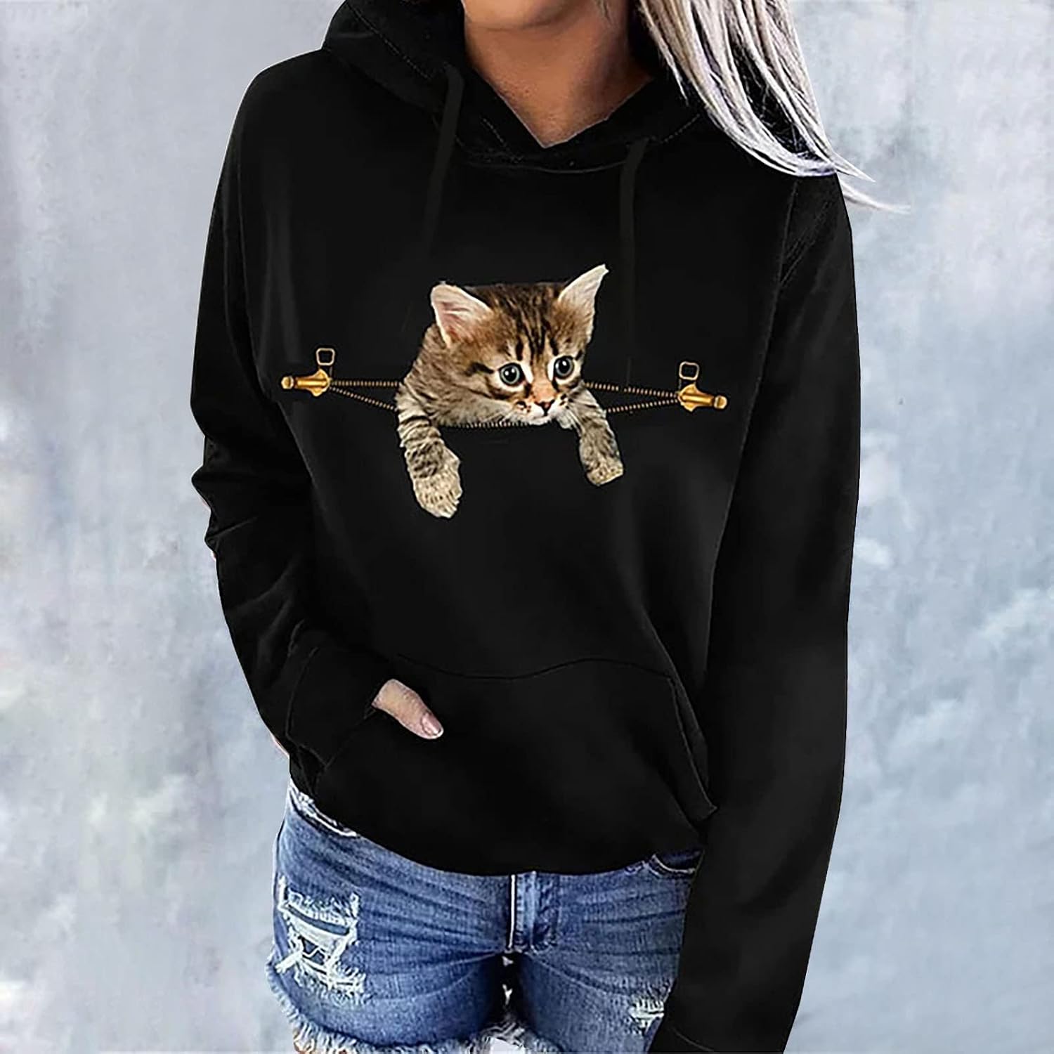 Amazon.com: 3D Cat Print Hooded Shirt 