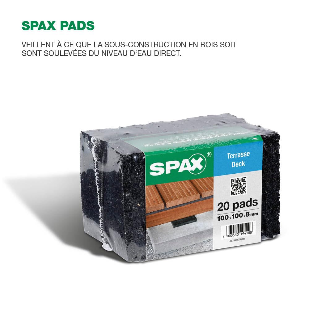 SPAX Équipement de base pour la construction de terrasse, kit de montage – Taille env. 10 m², vis de terrasse en acier inoxydable A2, entretoise, embouts, tapes, tampons et mètre ruban – 500009100039
