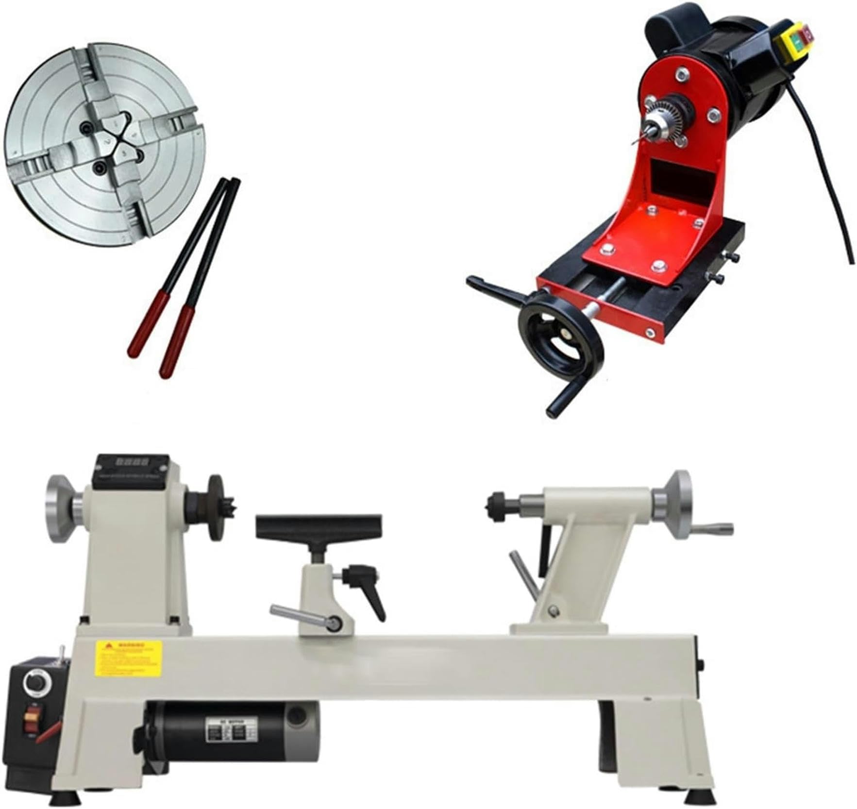 Tornio Multifunzionale Per Carpenteria 900 W, Con Set Di Macchine Con Account Di Mandrel E Conti Buddha Da 6 Pollici, Velocità Infinita Da 300 A 3800 Giri / Min, Per Lavorare Il Legno Con Account
