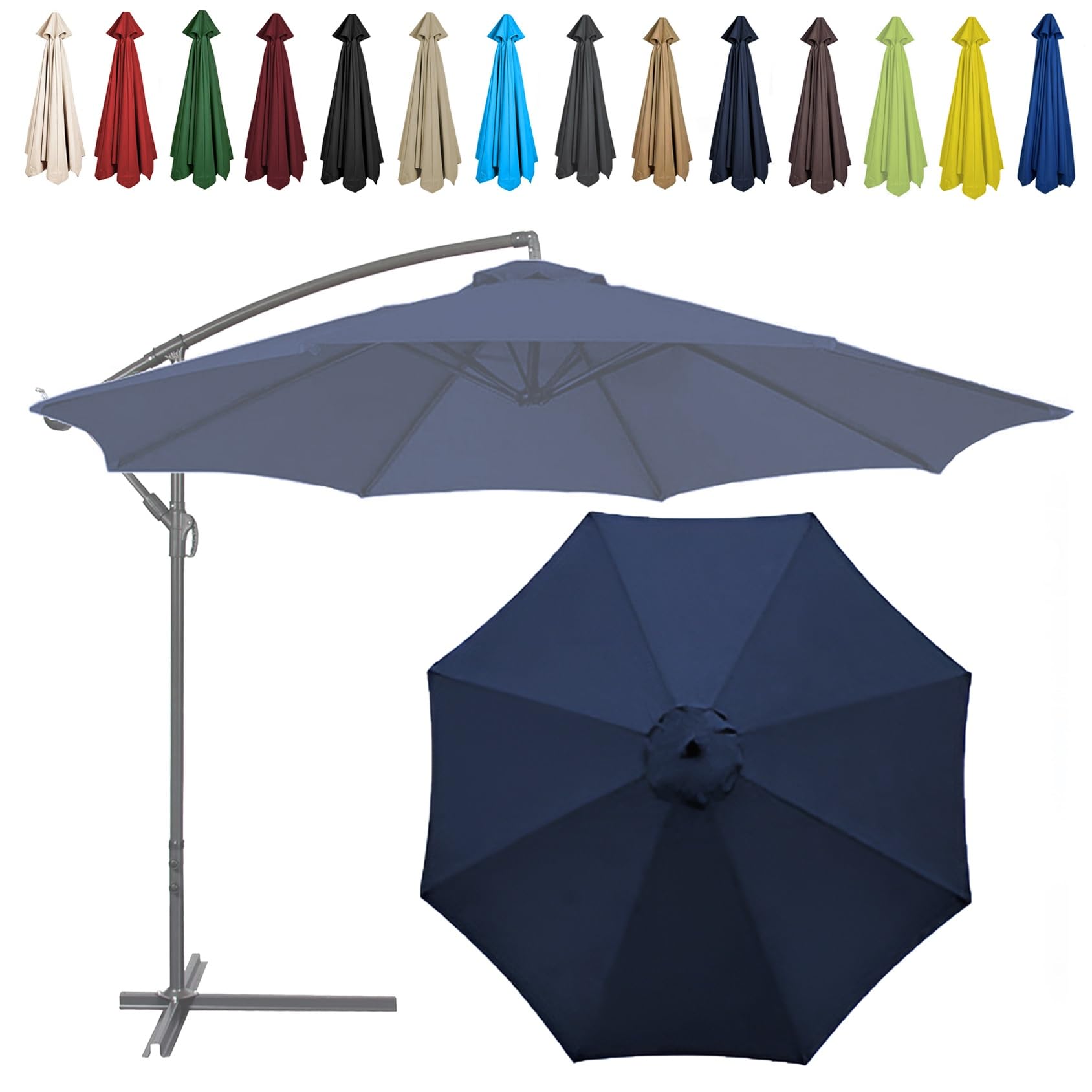 Replacement Parasol Canopy, 2m/2.7m/300cm, 6 Arms/8 Arms, Sun Umbrella Replacement Cloth, Polyester UV Protection Market Table Umbrella Canopy, Parasol Umbrella Replacement Cover(Color:Navy blue,Size: