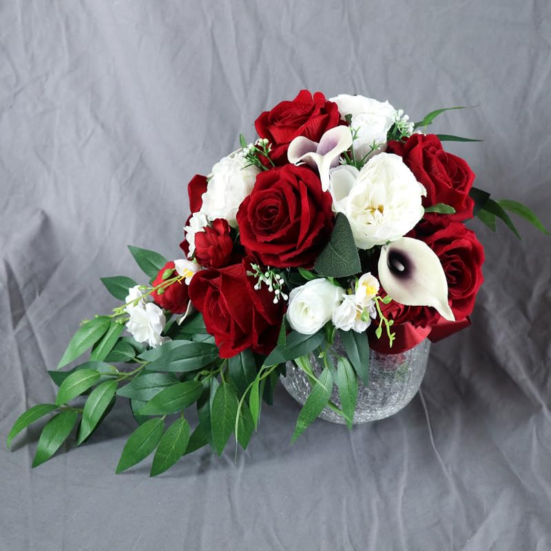 Różany Bukiet Ślubny Sztuczne Kwiaty Kaskadowe Czerwone Buque De Noiva Para Casamento