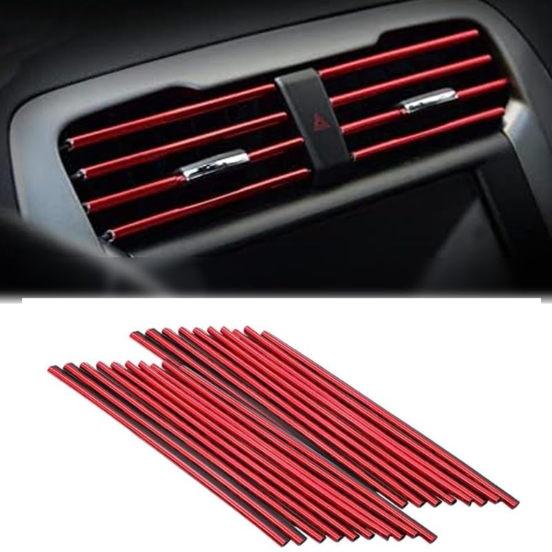 Dekorationsstreifen 20 Pcs Auto Air Vent Outlet Stri PVC Chrom Styling Formteil Auto Air Vent Trim Strip Auto Lüftung Deko Lüftungsschlitze Auto Deko Auto Klimaanlage Innendekoration Zubehör (Rot)