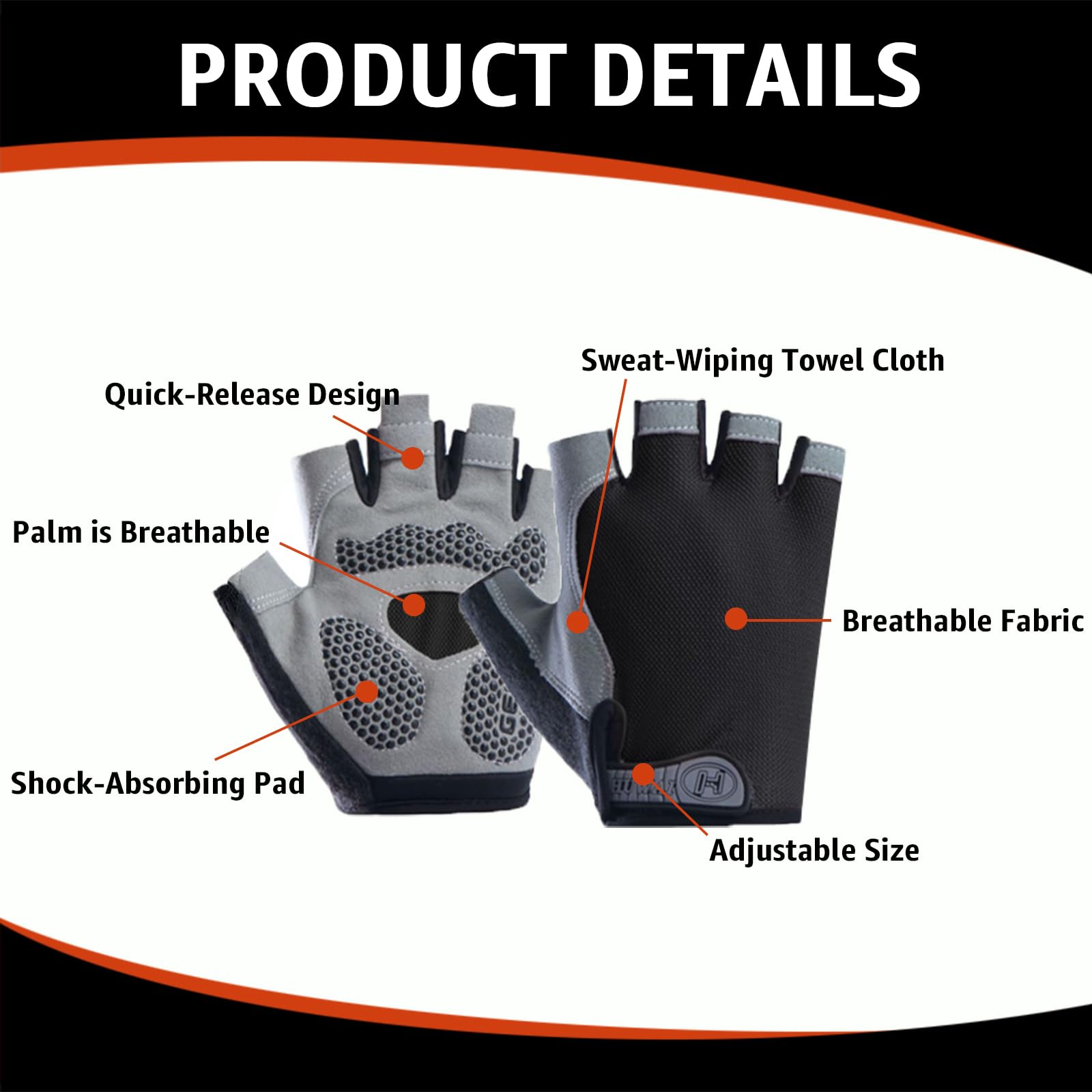Gants Cyclisme Demi-Doigts, Protection Paume Silicone, Antidérapants Absorbant Chocs Respirant pour VTT Gym