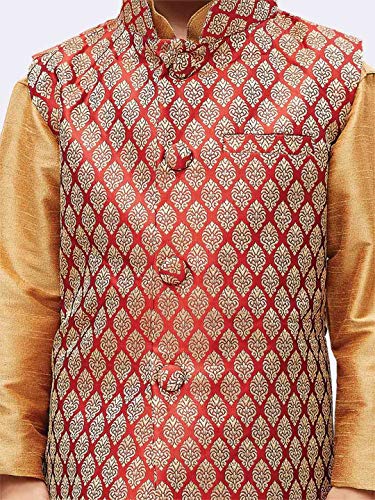 Image of JBN Creation Boys' Silk Blend Nehru Jacket || Banarasi Brocade Woven Jacquard Modi /Nehru Jacket || Ethnic Wear for Festivals, Weddings