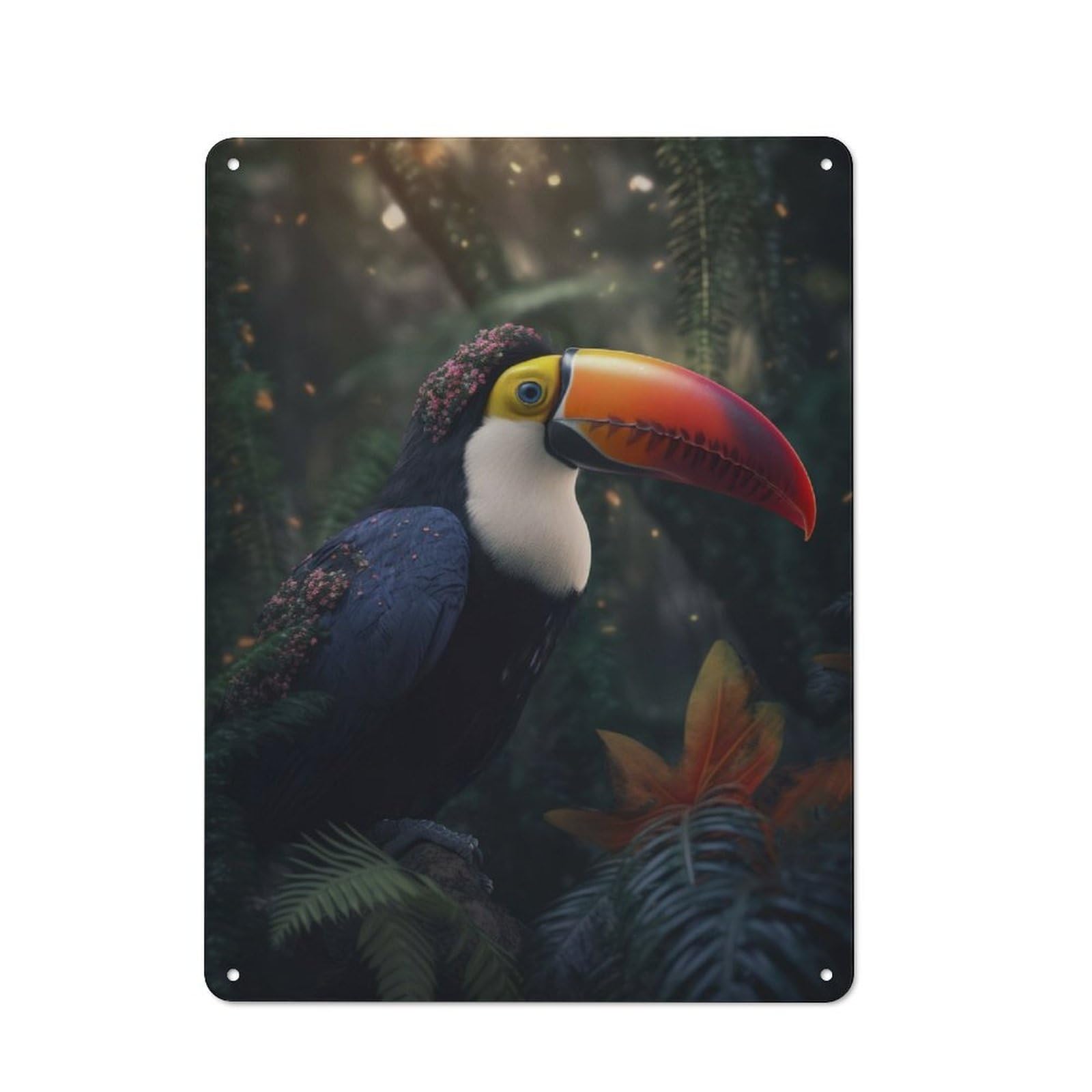 Junmoney Magical Toucan In Jungle Rustic Metal Wall Sign 40X30cm For Café Or Restaurant, Gift Idea At Christmas For Café Owners And Decorators