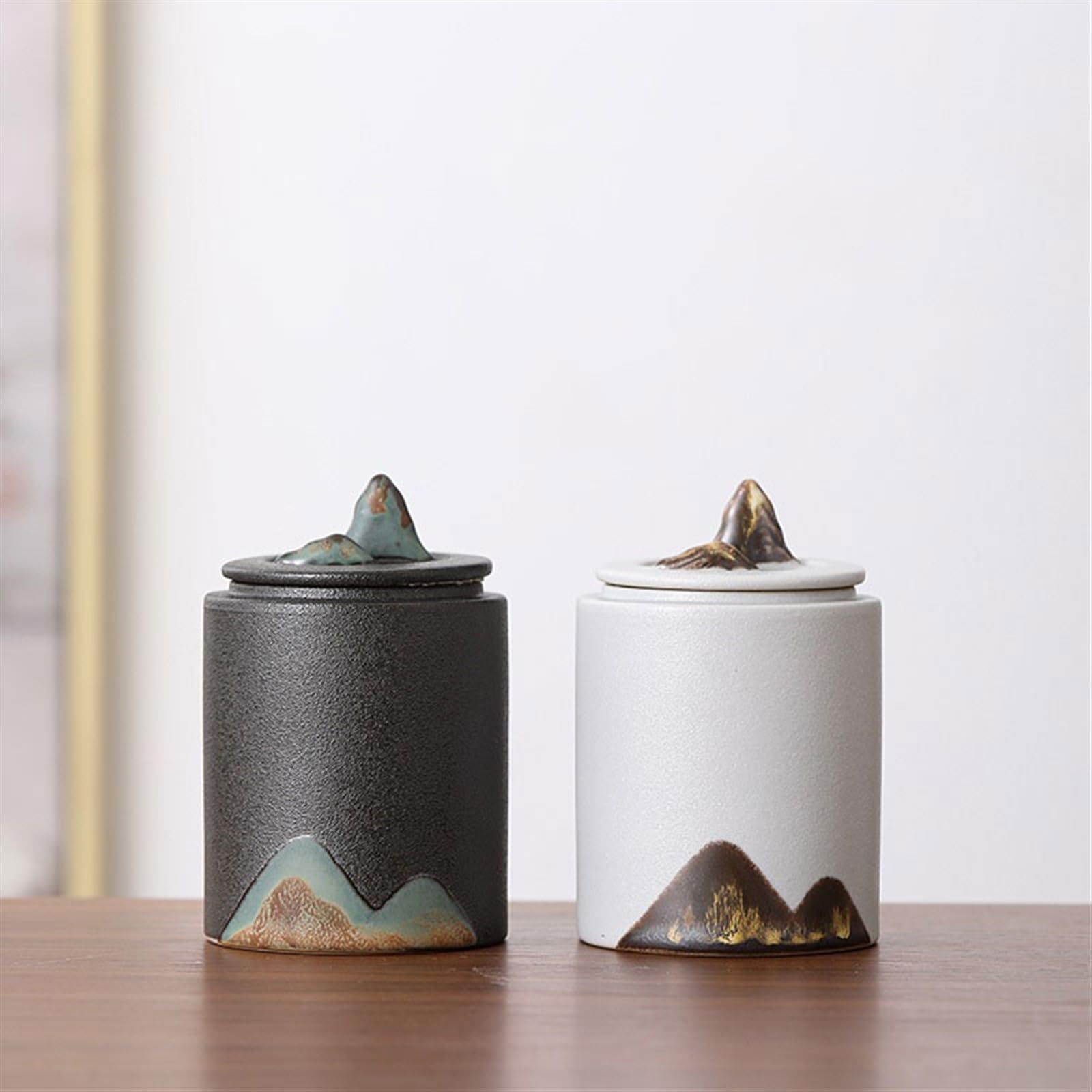 Pudełko na herbatę Małe ręcznie malowane luźne liście pudełko na herbatę Retro chiński ceramiczny pojemnik z włókniny garnek do przechowywania herbaty luzem i torebek z herbatą (czarny)
