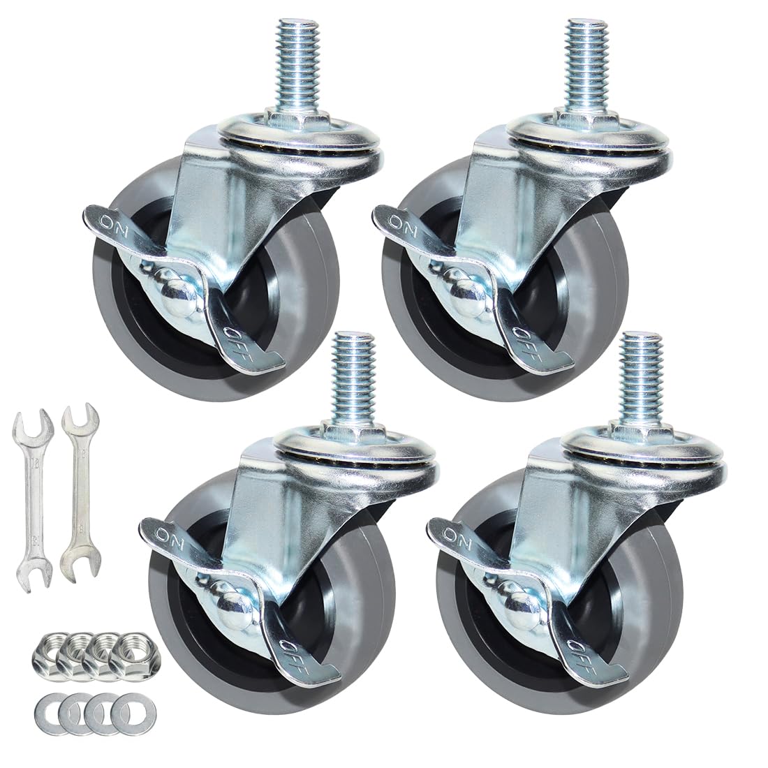 Caster Wheels, Heavy Duty Casters Threaded Stem Casters No Noise Swivel Casters Set of 4 Locking Castor Wheels for Funiture, Workbench, Carts (M12-1.75x25mm, 3 Inch) โ image 1