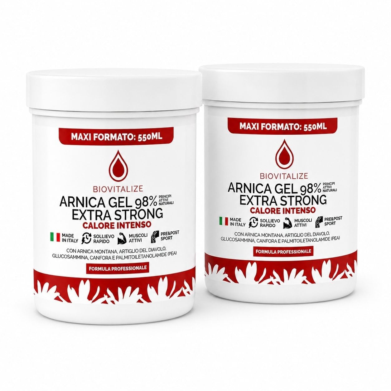Biovitalize Arnica Gel Forte 550ml, Crema Riscaldante Muscoli e Articolazioni Effetto Caldo Post-Allenamento con Artiglio del Diavolo e PEA per Recupero Sportivo e Sollievo Cervicale